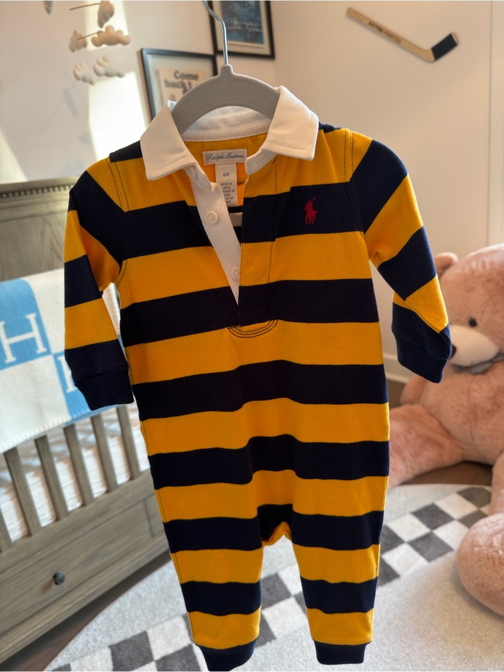 Ralph Lauren Yellow & Navy Striped Polo Footie